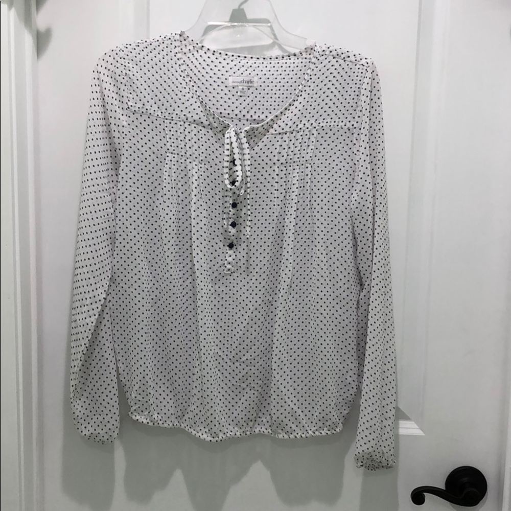 Charming Charlie white top with navy dots